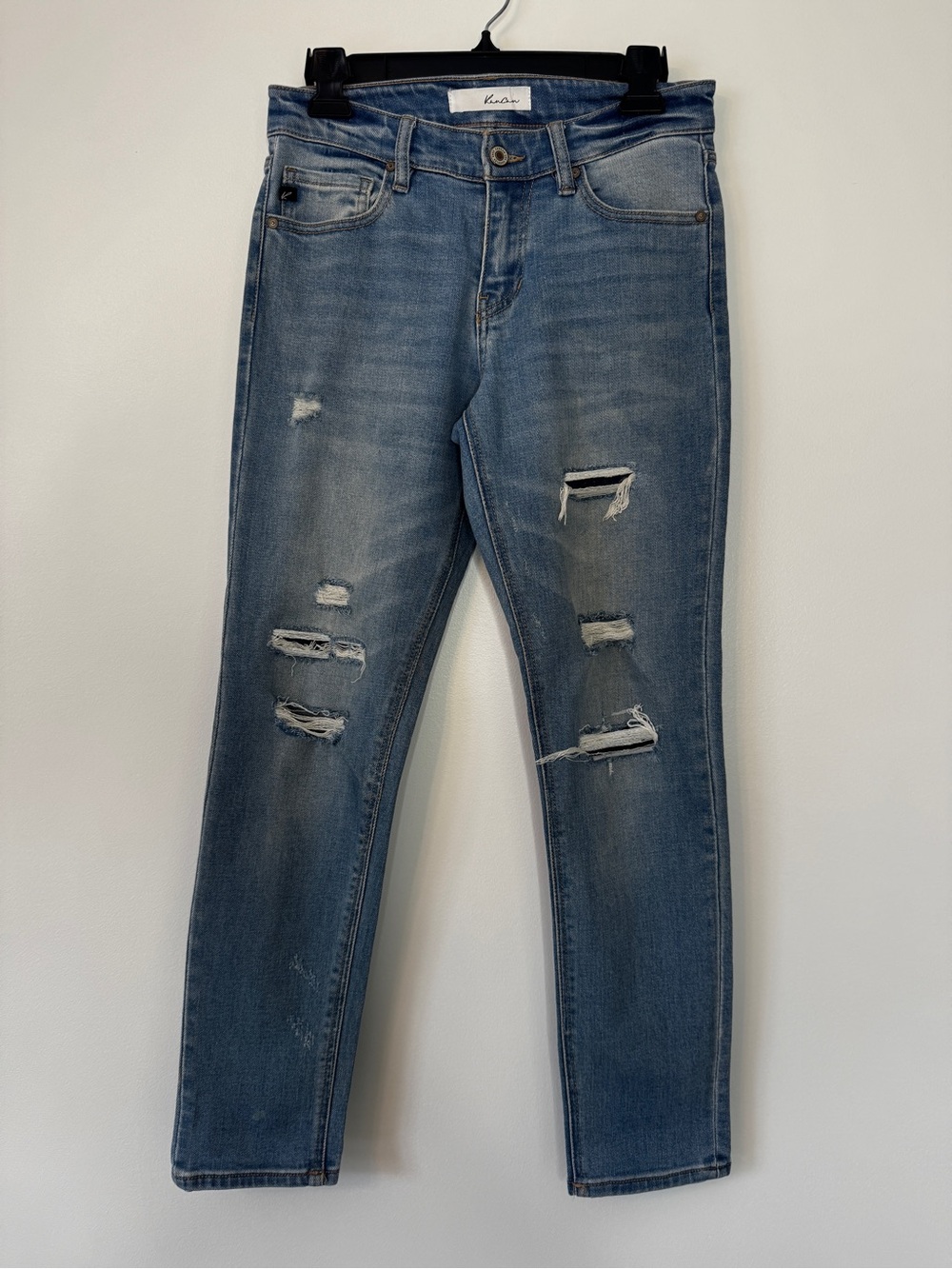 KanCan Luxanna Mid Rise Slim Boyfriend Jeans Distressed Light Blue Wash Sz 24